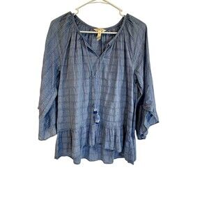 Matilda Jane Pretty Things Shirt Round Tassel Tie Neck Ruffle Flowy Blouse Sz XS